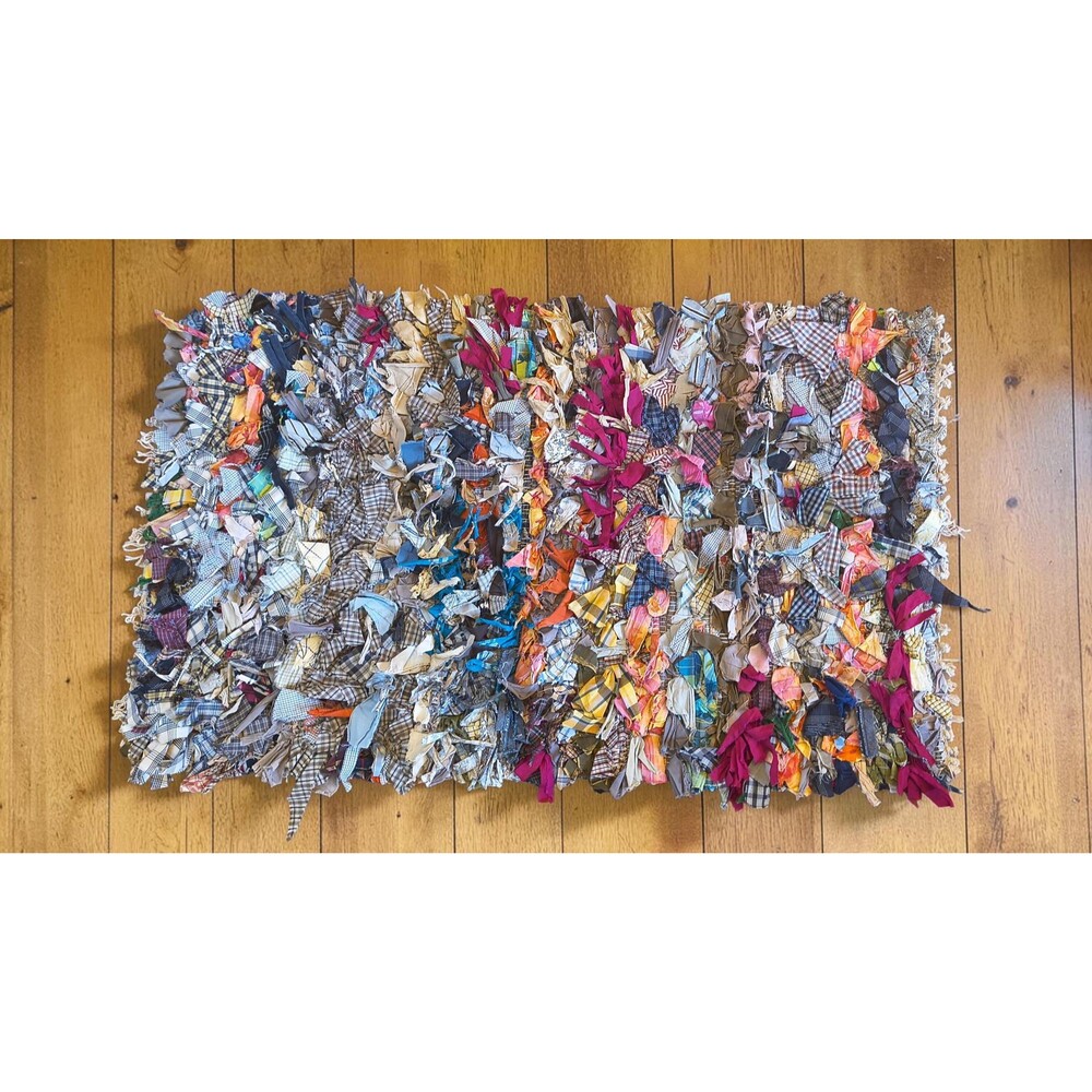 Vintage Handmade Shaggy Fabric Rag Rug - Colorful Boho / Cottagecore Accent Rug